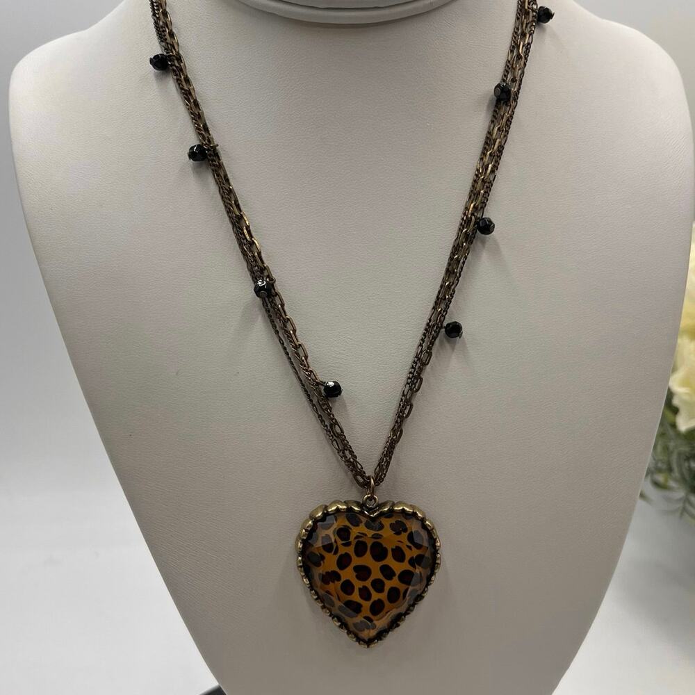 Betsey‎ Johnson Vintage MultiStrand Lucite Faceted Animal Print Heart Necklace
